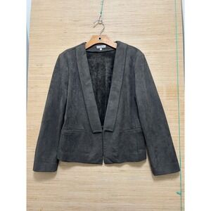 Ellie Kai Womens Faux Suede Open Front Blazer Charcoal Grey Pleated Back Small
